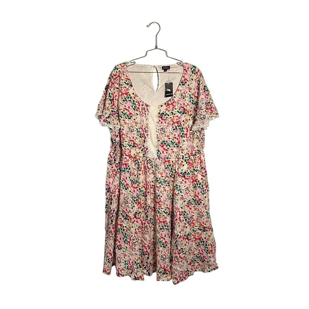 Torrid Mini Swiss Dot Tunic Dress Womens 2 2X Multicolor New Sea Glass Path Lace
